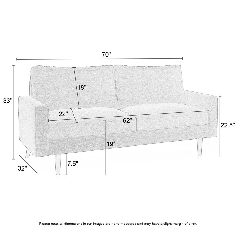 Clairmont 70" Square Arm Sofa, Black 100% Polyester