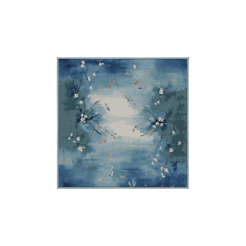 Machine Washable Blue Area Rug, Square 4'
