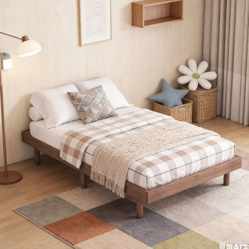 Base de lit plateforme moderne flottante, Noyer, Lit simple