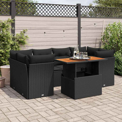  Ensemble de canapé de jardin avec accoudoirs réglables en rotin PE noir