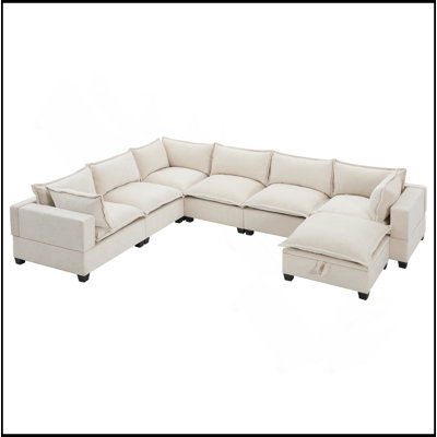 Canapé modulaire de 118 po avec repose-pieds de rangement mobile, canapé 7 places en forme de U, siège large et combinaison libre, canapé en chenille surdimensionné pour le salon et l’appartement,