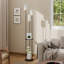 Tapatha Floor Lamp with 3-Linen Lampshade, Reading Standing Lamp with Black Shelf, Living Room, Bedroom