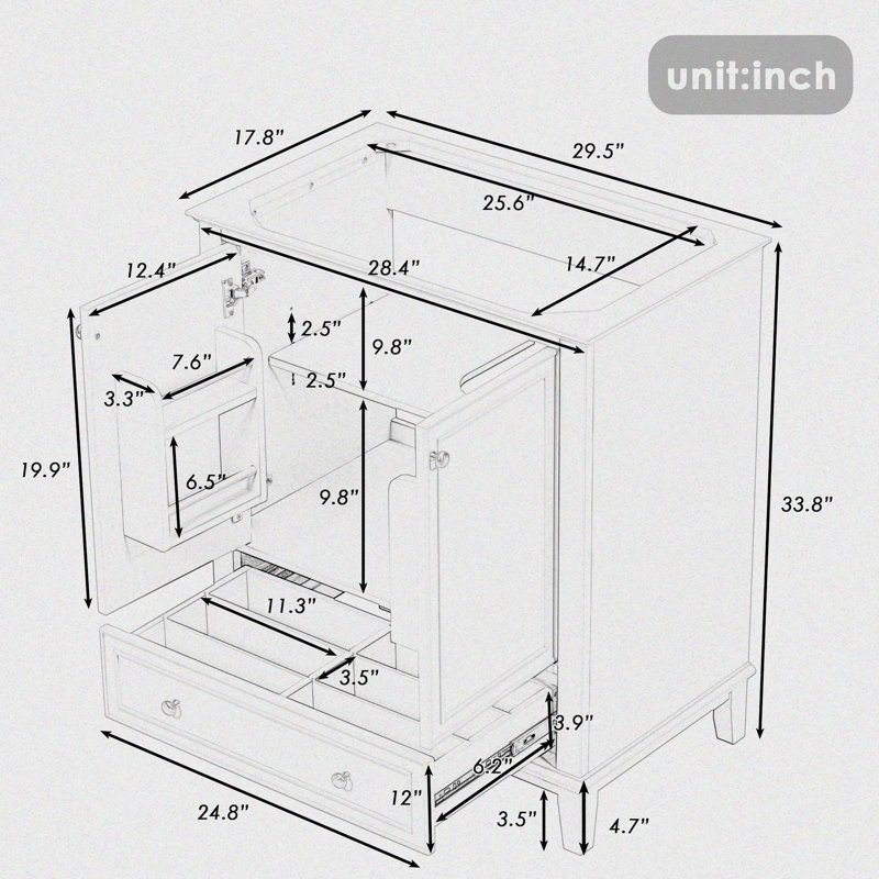 29.53'' Single Bathroom Vanity Base Only, Bluish Green