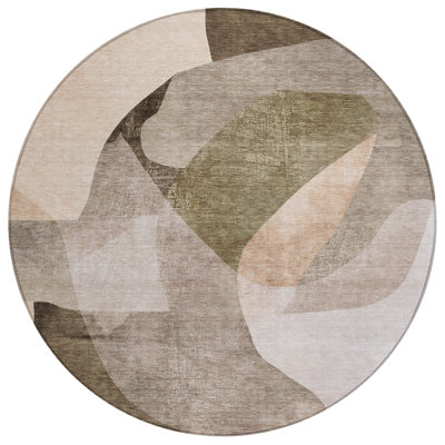 Machine Washable Indoor/Outdoor Xhevrie Taupe Rug