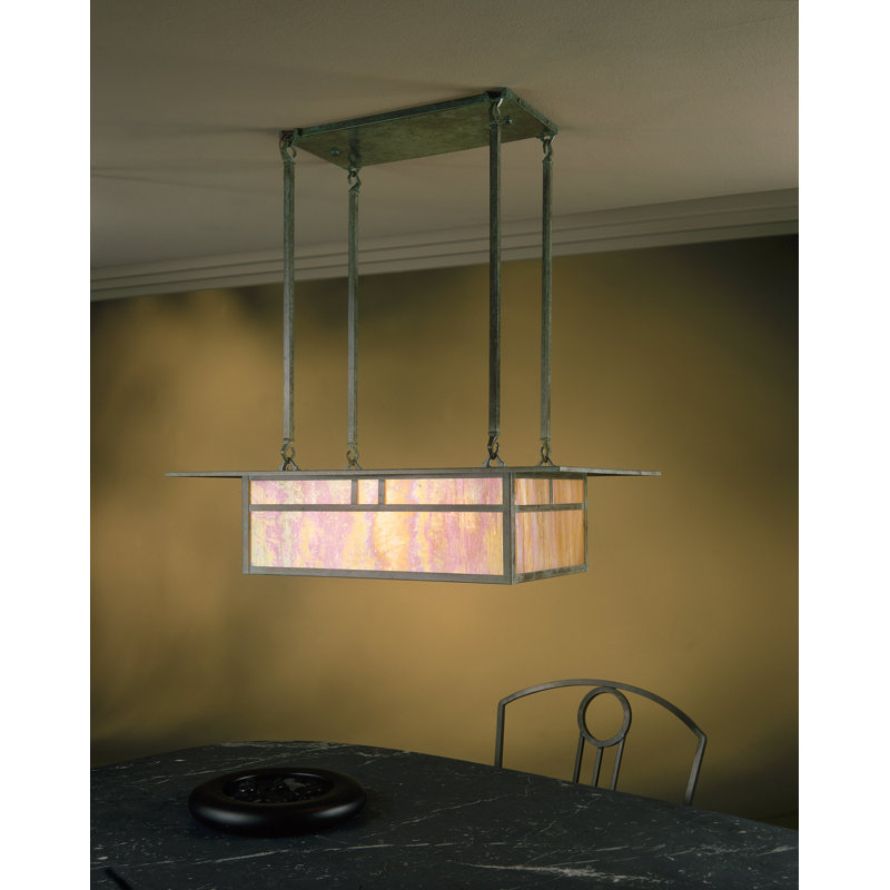 Telly 4 - Light Lantern Square / Rectangle Chandelier, Yes, Raw Copper, Gold White Iridescent