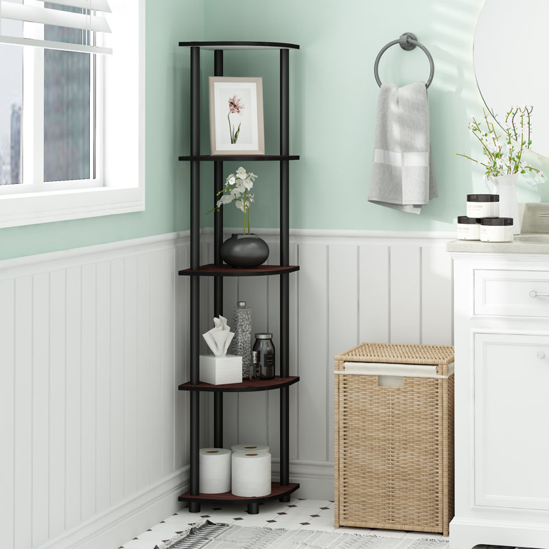 Bibliothèque en coin Baril, (5 Shelves) 57.7" H x 11.6" W x 11.6" D, Cerisier foncé / Noir