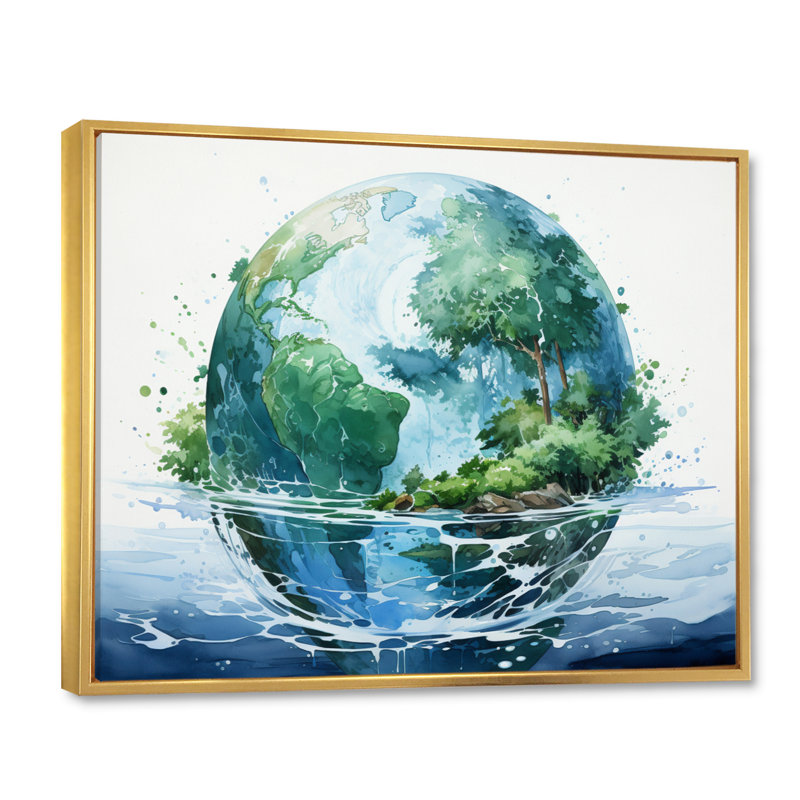Earth Earth Blue II sur toile, Cadre flottant doré, H 12 po x l 20 po x P 1 po