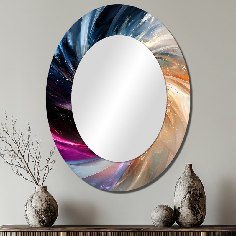 Abstract Spirals In Gold And Purple Tones IV - Large Oval Wall Mirror On Metal, 40" x 30"
