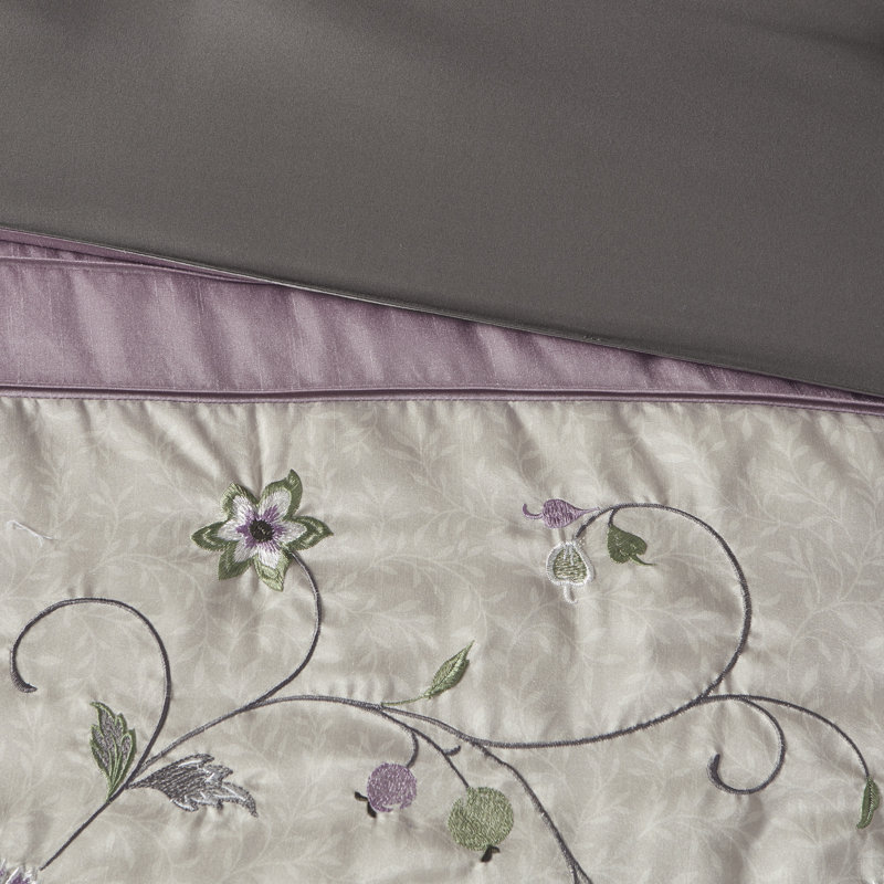 Purple Reversible Queen 7-Piece Embroidered Bedspread Set