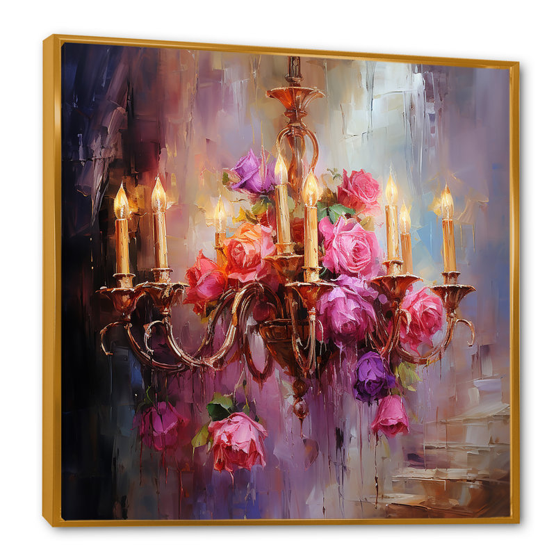 Rose floral splendide lustre rococo - lustre, art mural, Cadre flottant doré, 30" H x 30" W