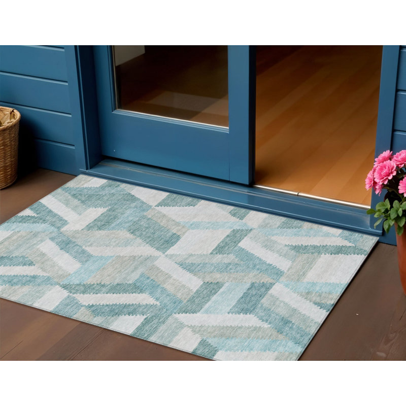 Tapis bleu sarcelle lavable à l'extérieur 3 pi x 5 pi bleu sarcelle