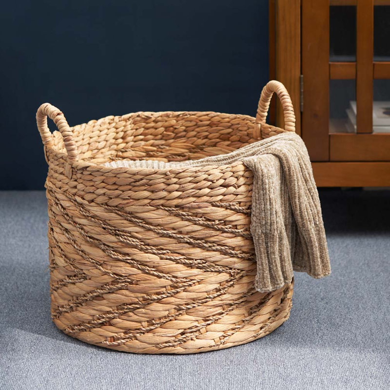 Round Water Hyacinth Seagrass Woven Basket with Handles