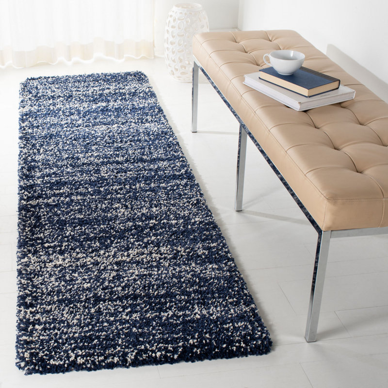 Tapis à poils longs Audri Performance, Tapis de couloir 2 pi 3 po x 10 pi, Ivory/Navy 