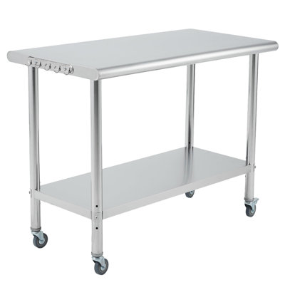 Table de préparation commerciale en acier inoxydable 30 x 24 x 35 po, poste de travail 201 robuste avec tablette réglable - pour la préparation des aliments de cuisine de restaurant - Bord arqué - avec roulettes
