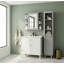 Armoire de rangement murale de salle de bain avec miroir, armoire à pharmacie avec tablette en bois réglable et portes, armoires de rangement montées avec 6 tablettes ouvertes, gris