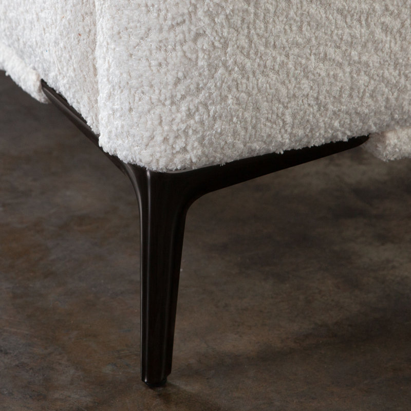 Path Low Profile Eastern King Bed In Oslo Ivory Fabric W/ Contoured Headboard And Black Metal Leg