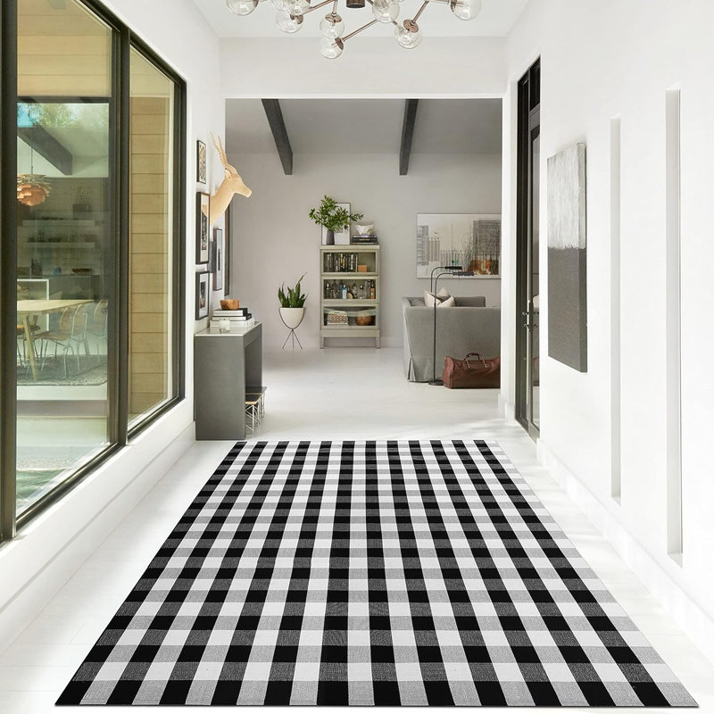 Quintisha Buffalo Plaid Area Rugs Washable Rugs for Living Room Black and White Checkered Rug Indoor Outdoor Rugs Cotton Bedroom Rugs