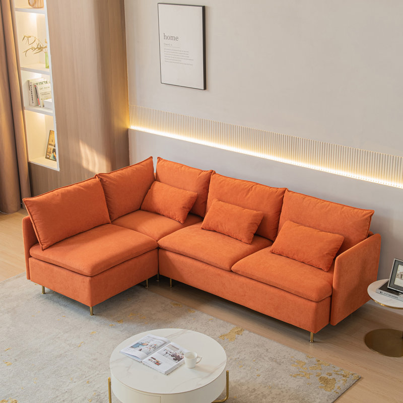 Canapé modulaire 3 pièces Porfire, Lin orange en coton