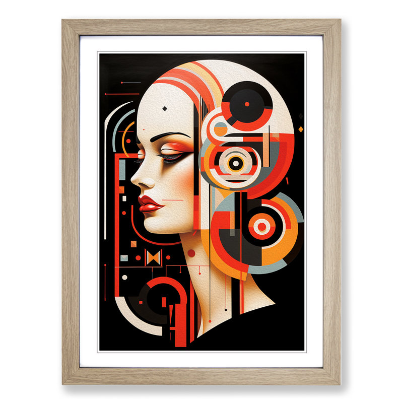 XYZ-FRM-V1223-1669 Virgo Zodiac Constructivism No.3 - Single Picture Frame Print on Wood, Oak, 46cm H x 34cm W x 2cm D