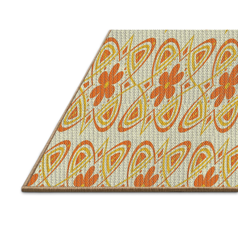 Tapis de zone jaune/orange à motifs, Rectangle 5 pi x 7 pi