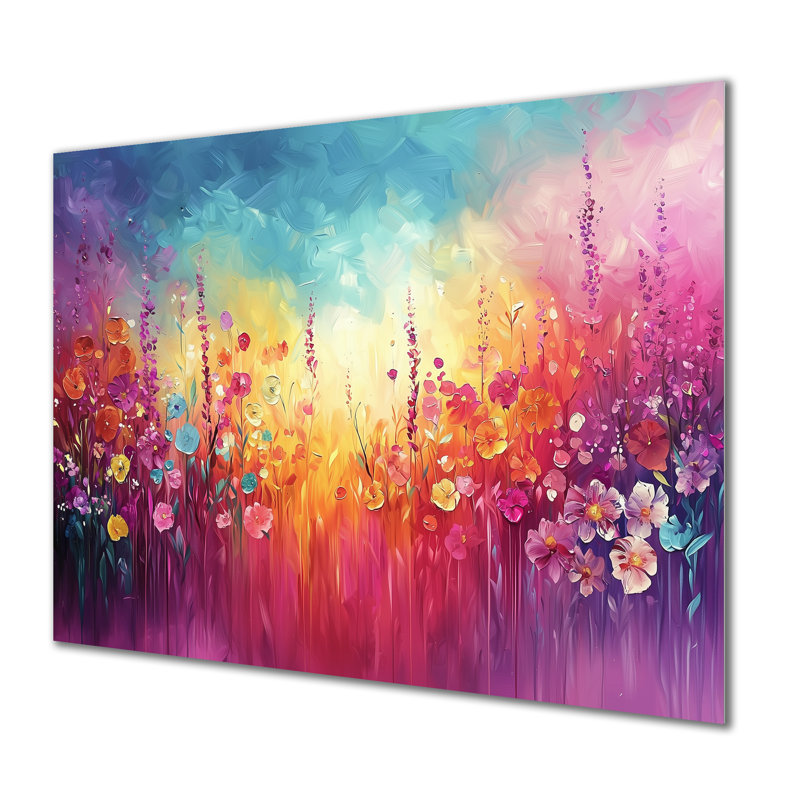 Lavande dansant chromatique de fleurs I - Décoration murale florale abstraite en métal, H 30 po x l 40 po