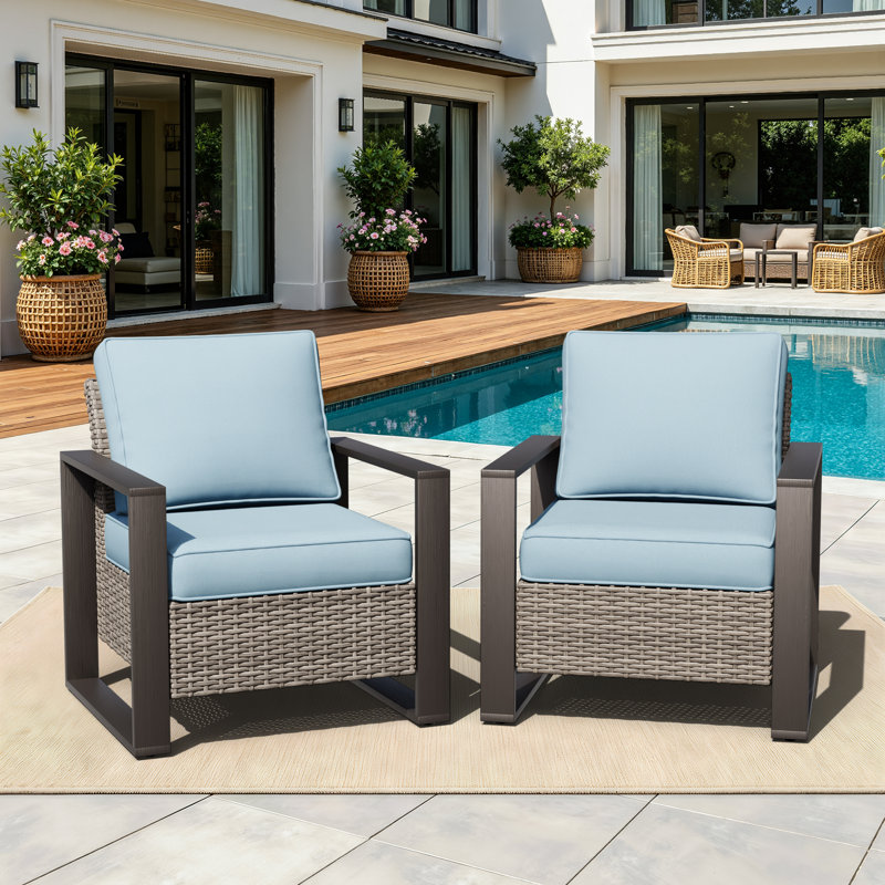 Ensemble de 2 chaises d'extérieur avec coussins Suilmann , Gris, Bleu ciel