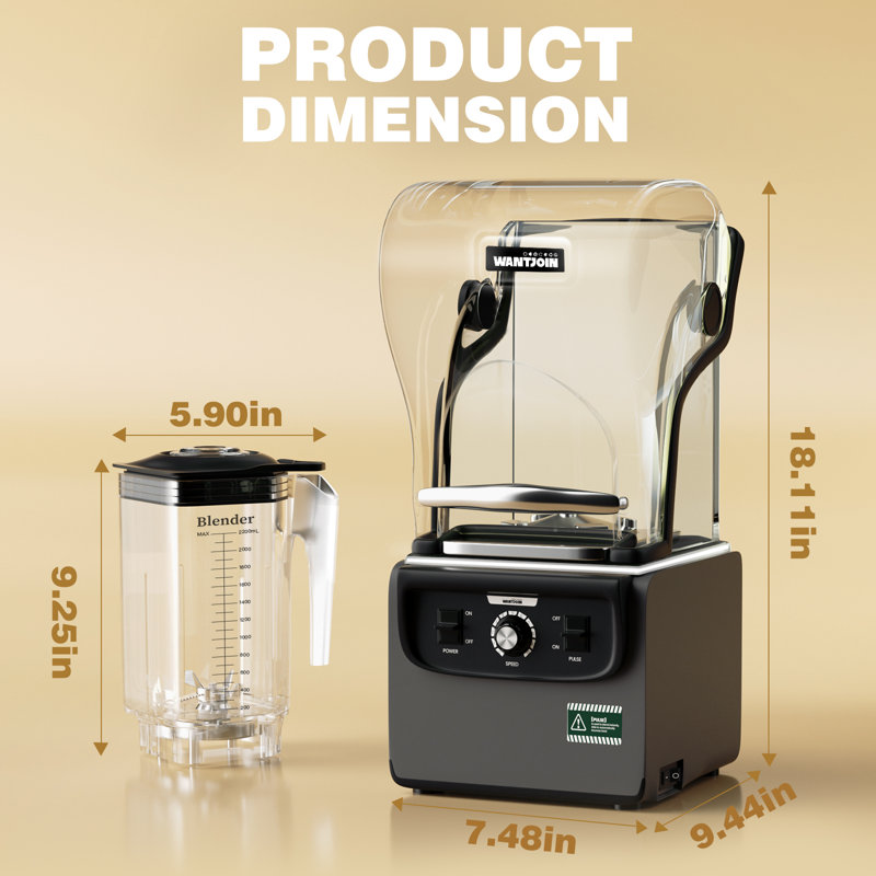 Wantjoin Commercial Quiet Blender for Kitchen with Soundproof, Grey