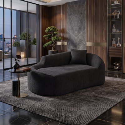 Modern Curved Chenille Chaise Longue Chair, Deep Seat Sleeper Sofa Couch with Accent Pillow, No Assembly Required Lounger for Living Room and Bedroom