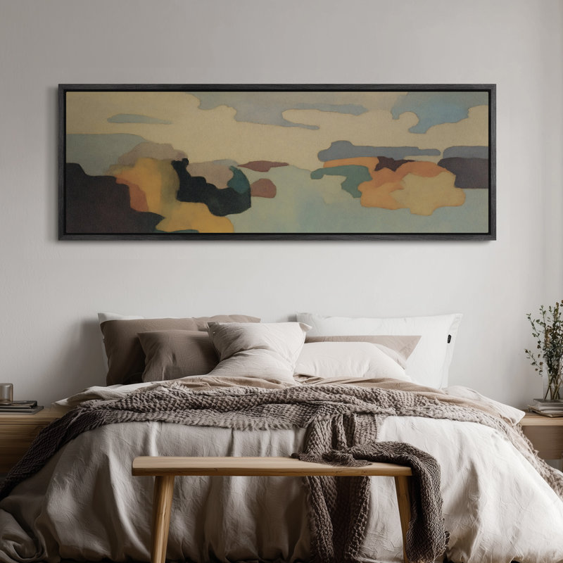 Abstrait pastel, paysage, horizon, toile, salon, impression murale, H 20 po x l 60 po, Noir