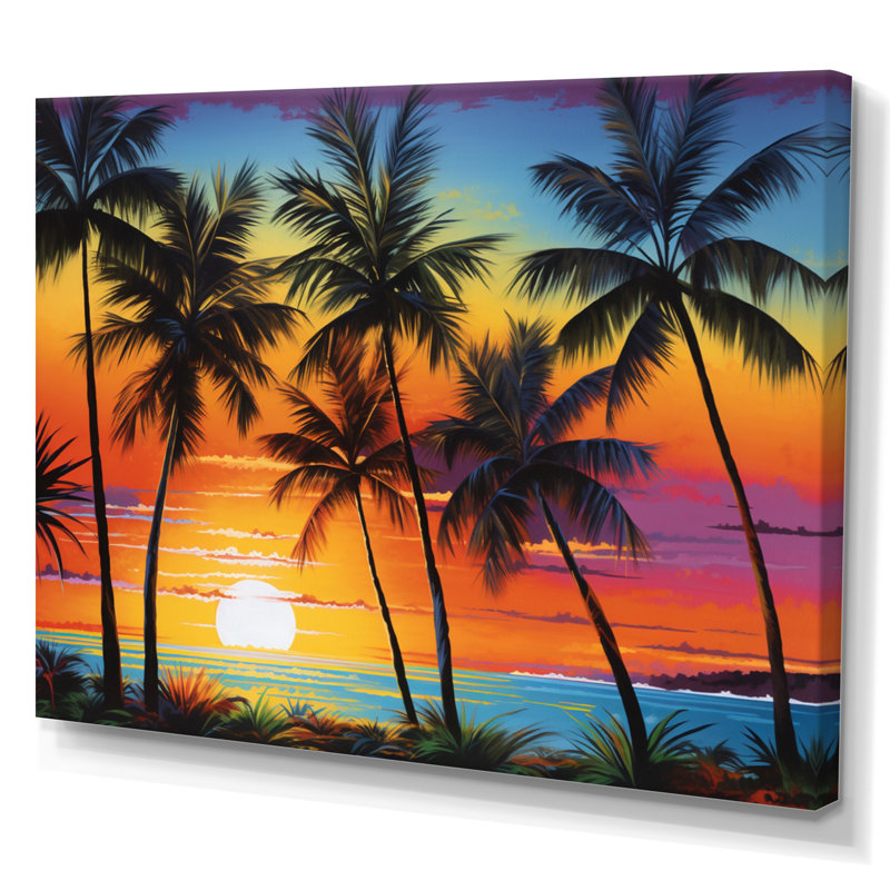 «Colorful Bold Palm Trees Landscape IV - Palmiers et palmiers», art encadré, 34" H x 44" W, Toile tendue