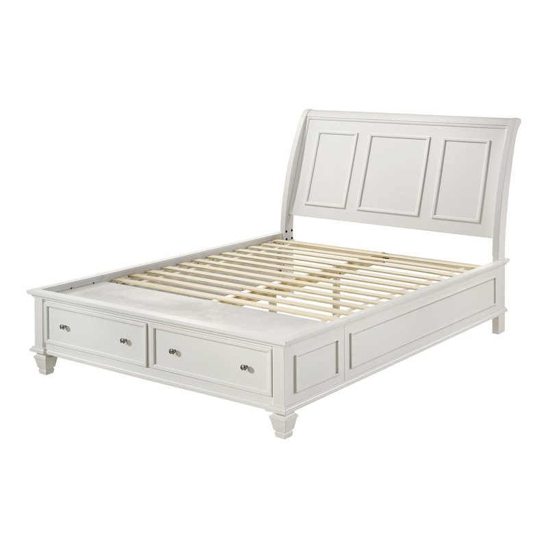 Wood Storage Panel Bed, White, Queen