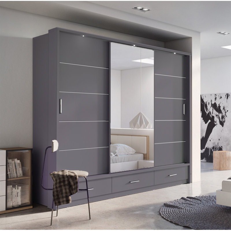 Tengan 3 Door Manufactured Wood Wardrobe, Grey