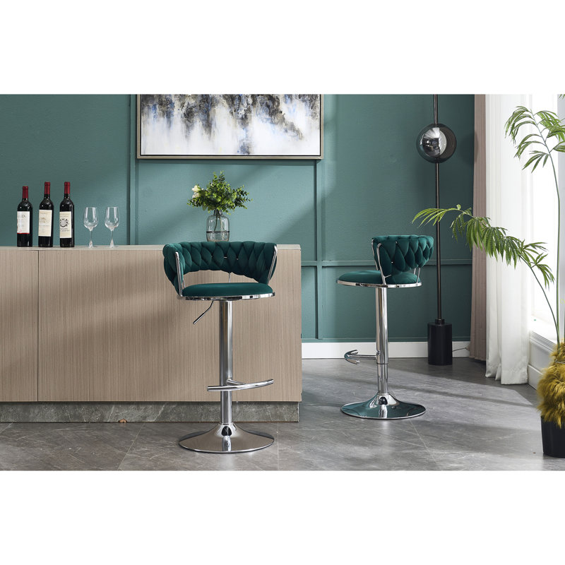 2 tabourets de bar, à hauteur réglable avec base et repose-pieds, siège en velours, convient aux tabourets de bureau modernes (2), peut être ajusté mécaniquement, repose-pieds et base en métal, style simple