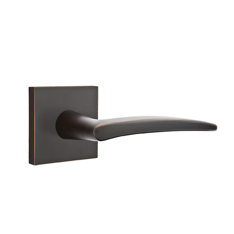 Poseidon Flat Privacy (Bed & Bath) Door Lever with Square Rosette, Oil Rubbed Bronze by Satin Nickel, Left