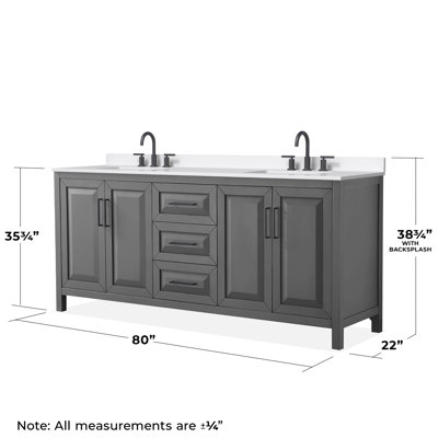 Meuble-lavabo double 80 po avec plateau en quartz Daria