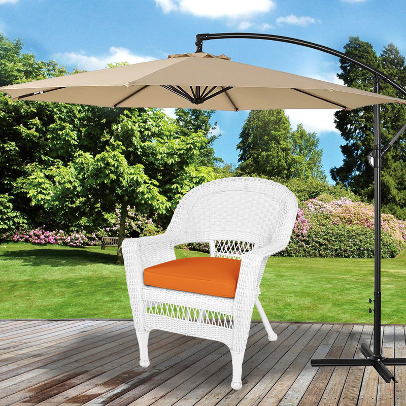 White Wicker Chair With Orange Cushion, Orange, White