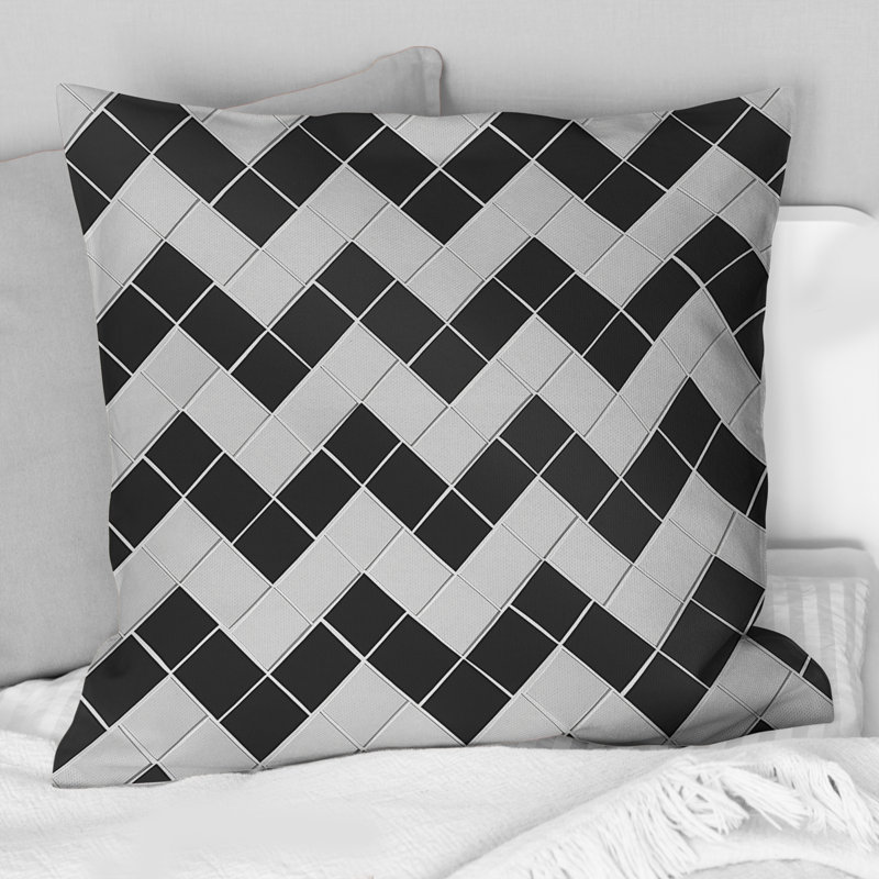 Coussin décoratif transitionnel à chevrons noir et gris IV, H 16 po x l 16 po