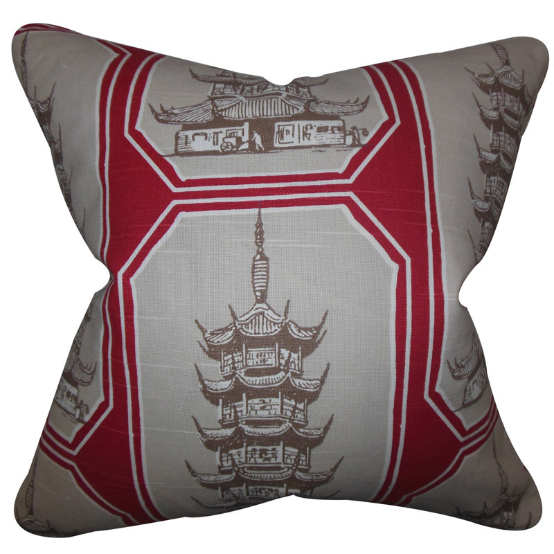 Chakra Linen Square Pillow Cover & Insert, Gray/Red