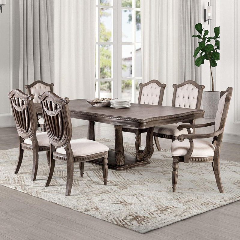 Ensemble de salle à manger en chêne patiné 7 pièces Vintage Luxury, 7 pièces : table, 6 chaises