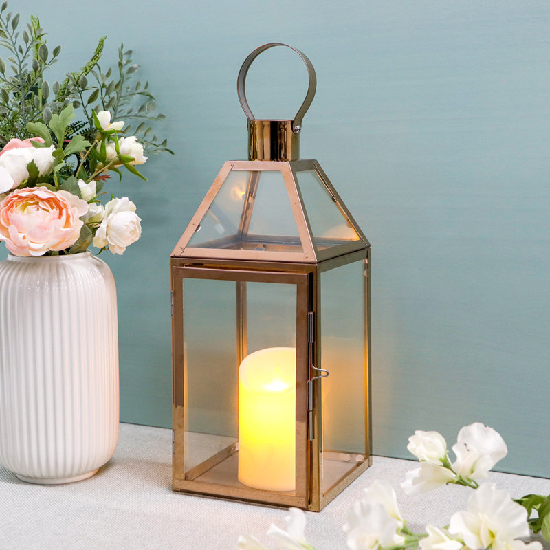 25cm High Stainless Steel Candle Lantern (Rose Gold)