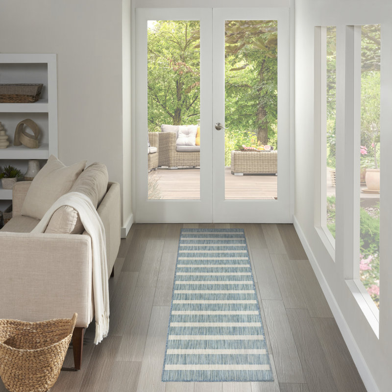 Shaila Striped Indoor / Outdoor Rug, Runner 2' x 6', Blue