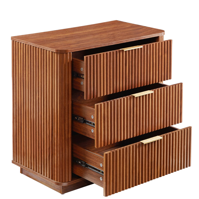 Table de chevet 3 tiroirs, conception ondulée incurvée, rangement pour les cosmétiques et la commode à livres, ondulé, petits espaces, peu d'entretien