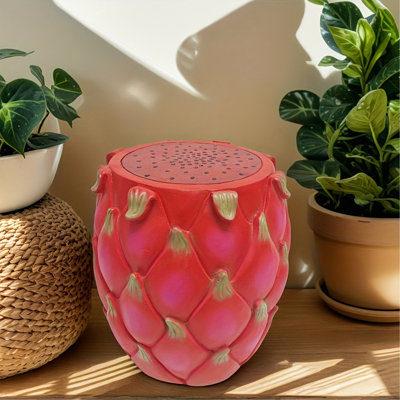 13.4" Oversized Resin Dragon Fruit Stool, Multi-Purpose Side Table & Plant Stand, Decorative Furniture for Home, Garden, Patio, Indoor & Outdoor Use
