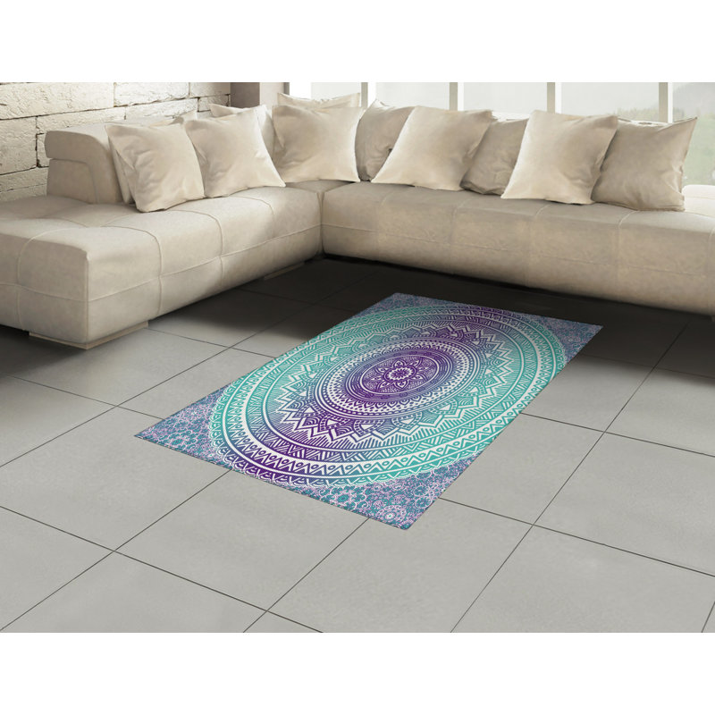 Blue and Purple High Density Long Fiber Poly Threads Decorative Area Rug Carpet, Rectangle 4' x 5'8"