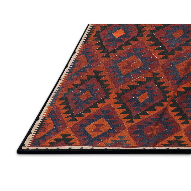 Tapis de zone orange/noir contemporaine Newfane, Rectangle 8 pi x 12 pi