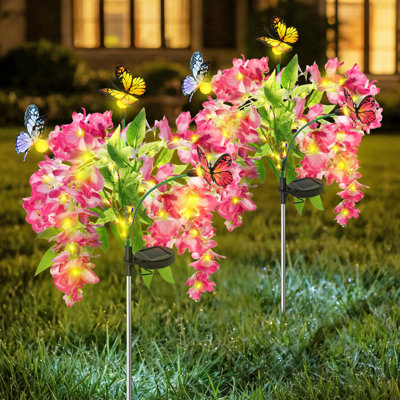Beckel Solar Garden Lights,Wisteria Flowers And Butterfly Lights,Swaying With The Wind,Mother's Day Gift(Set of 2)