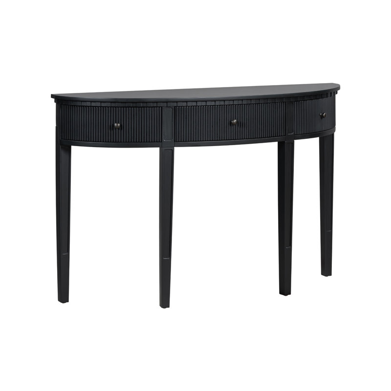 Caractéristiques distinctives de la console en placage de pin avec tiroirs à rayures verticales et quatre pieds, Noir