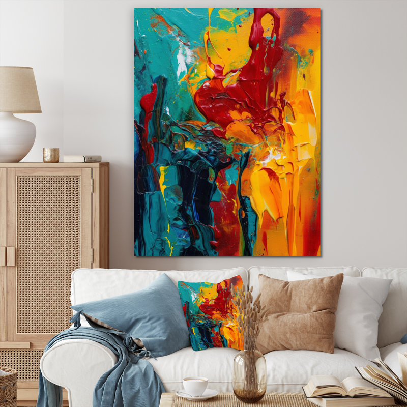 «Yellow of Turquoise Journey of Abstraction III», reproduction sur toile encadrée, H 44 po x l 34 po x P 1,5 po, Toile tendue