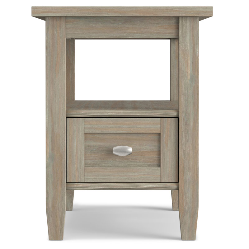 Distressed Gray Solid Wood End Table with Storage