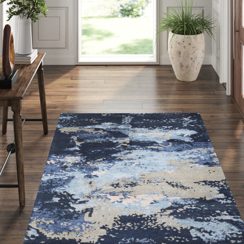 Hand-Knotted High-Quality Dark Blue and Light Blue Area Rug